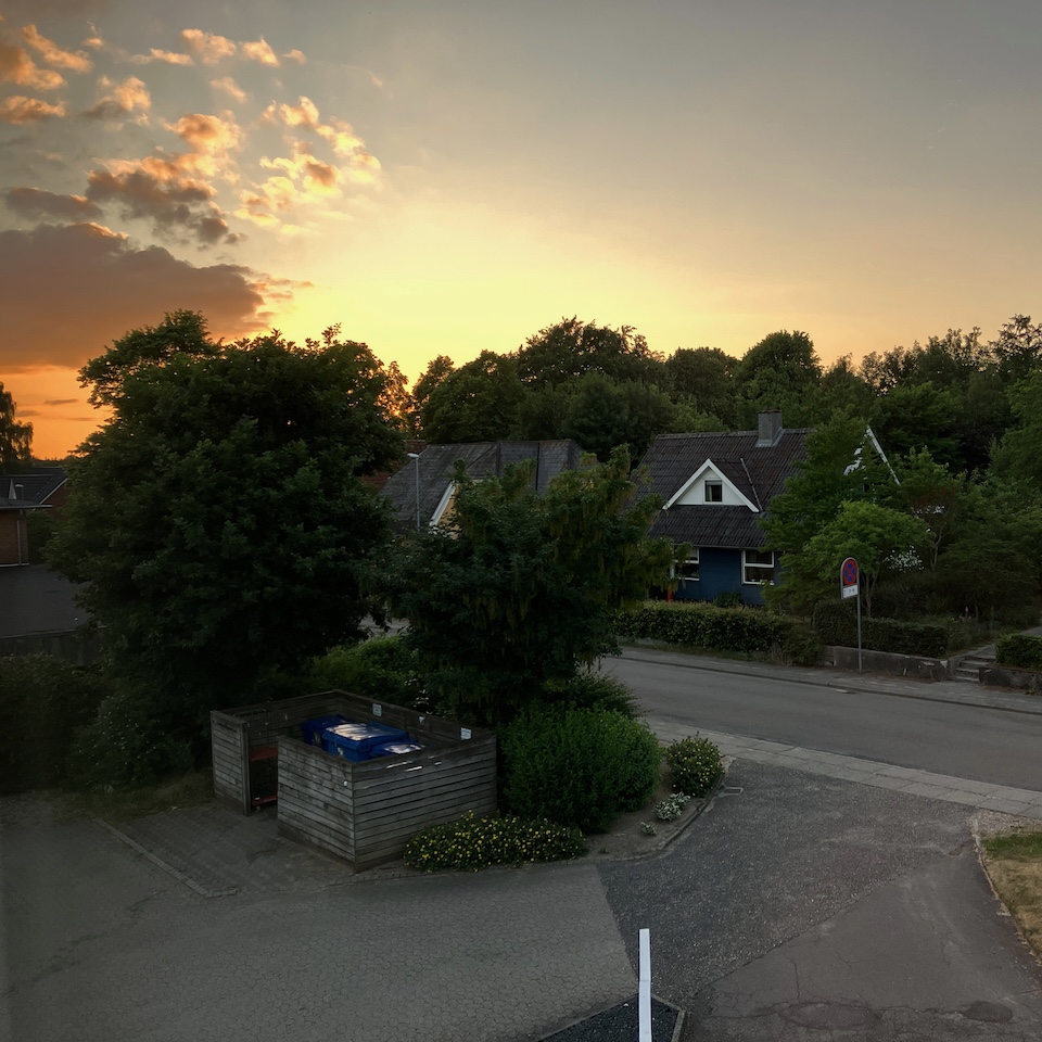 Sunset in Thyregod, Denmark, at 9.50p on 25 June